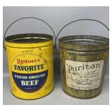 Puritan & Linder's Tin Buckets 10 lbs Missing Lids