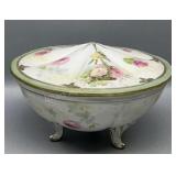 Unusual Footed Satin Covered RSP Dish 6in Across