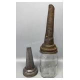 Old Jar w/ Mobil Oil Spout & Extra One