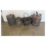 Antique Galvanized Fuel Cans and Coal Bucket