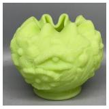 Fenton Green Custard Ruffled Compote 4.5in Tall