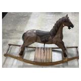 Painted Wooden Rocking Horse w/ Leather Saddle