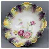 RS Prussia Pink Rose Ruffled Edge Bowl 10in