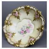 RS Prussia Pink Floral Gold Trim Bowl 11in