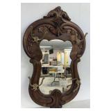 Oak Hanging Hall Mirror w/ Lion Head Hooks