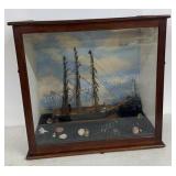Diorama Depicting East Coast Scene w/ Wooden Ship