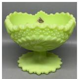 Fenton Green Custard Open Compote 6in Across