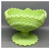 Fenton Green Custard Open Compote 6in Across