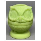 Fenton Green Custard Owl Fairy Lamp