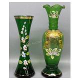 Pair of Green Hand Painted Vases