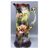 Nippon Hand Painted Flower Tankard 12in Tall