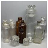 Group of Glass Apothecary Bottles & Tops