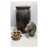 Rough Crock Churn, Cast Iron Horse Head & Pulley