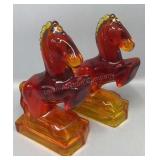 Pair of 8in Amberina Glass Horse Bookends