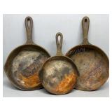 3 Cast Iron Skillets 6 & 8 in