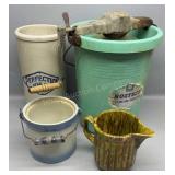 Ice Cream Maker, Butter Crock, Chipped Pitchers