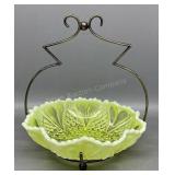 Uranium Glass Brides Basket 6in