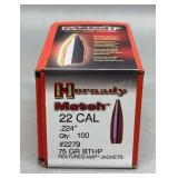 Hornady 22 Cal 75Gr BTHP Bullets 100 Ct