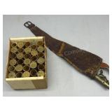 Antique paper shotgun shells & leather powder
