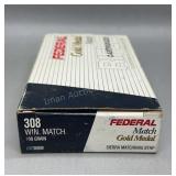 Federal 308 Win Match 20 Rds/Box 168Gr