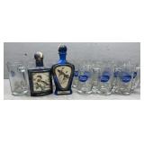 12 Bud Light Glass Mugs & 2 Beam Empty Decanters