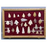 Assortment of Indian Artifacts in Oak Display