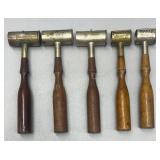 Five antique gun powder measures