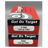 2x Get On Target 9mm 50 Rds/Box 124Gr FMJ