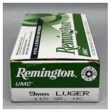 Remington 9mm Luger 50 Rds/Box 115 Gr MC