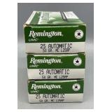 3x Remington 25 Auto 50 Rds/Box 50Gr MC