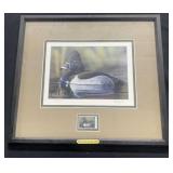 Ducks unlimited ring neck framed photo & Stamp