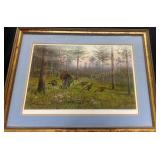 Framed strutting turkey painting 35x26in