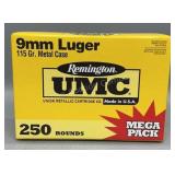 Remington 9mm Luger 250 Rds 115Gr MC