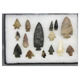 Indian Artifacts in Riker Case - 4 1/2in Largest