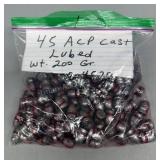 100 45 ACP Cast Lubed Bullets
