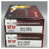 2x Hornady 6mm Rem 20 Rds/Box 95Gr SST