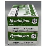 2x Remington 9mm Luger 50 Rds/Box 115Gr MC