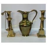 Brass Pitcher and Candle Stands 12"