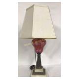 Cranberry to Clear Lamp On Marble Base