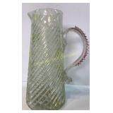 Art Glass Hand Blown Swirl Pitcher 11"