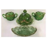 Green Pattern Glass Butter, Relish