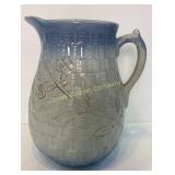 Large Stoneware Basket Weave Pitcher 10.5"