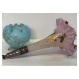 Satin Rose Bowl and Epergne 10", Applied Enamel