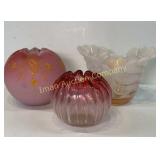Art Glass Rose Bowls and Opalescent Heavy Bowl