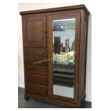 Oak Chifferobe W/ Beveled Glass & Key