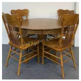 Round Oak Table & Pressed Back Chairs