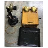 Oak Kellogg Wall Phone w/Candlestick Phone