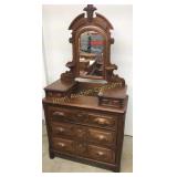 Walnut Three Drawer Dresser W/ Mirror
