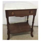 Walnut Single Drawer Table W/ Marble Top