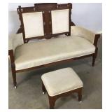 Walnut Settee And Foot Stool